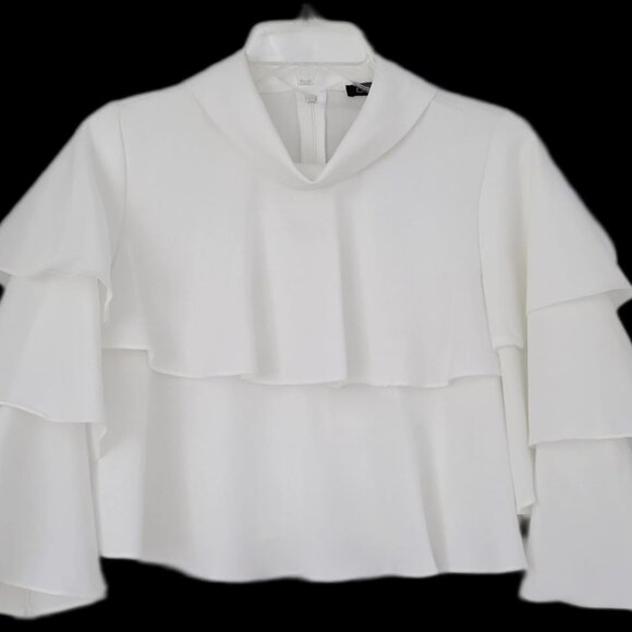 White Ruffle Cropped Blouse with High Neck - Picture 10 of 13